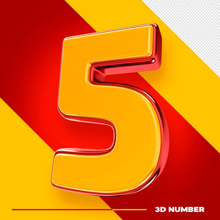 PSD gratuito numeri 3d isolati per composizioni numero 5