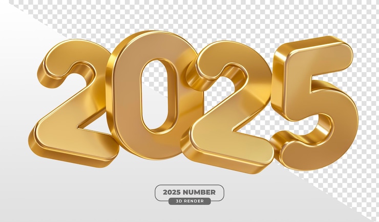 PSD gratuito numeri d'oro 2025 in 3d per le celebrazioni di capodanno con sfondo trasparente