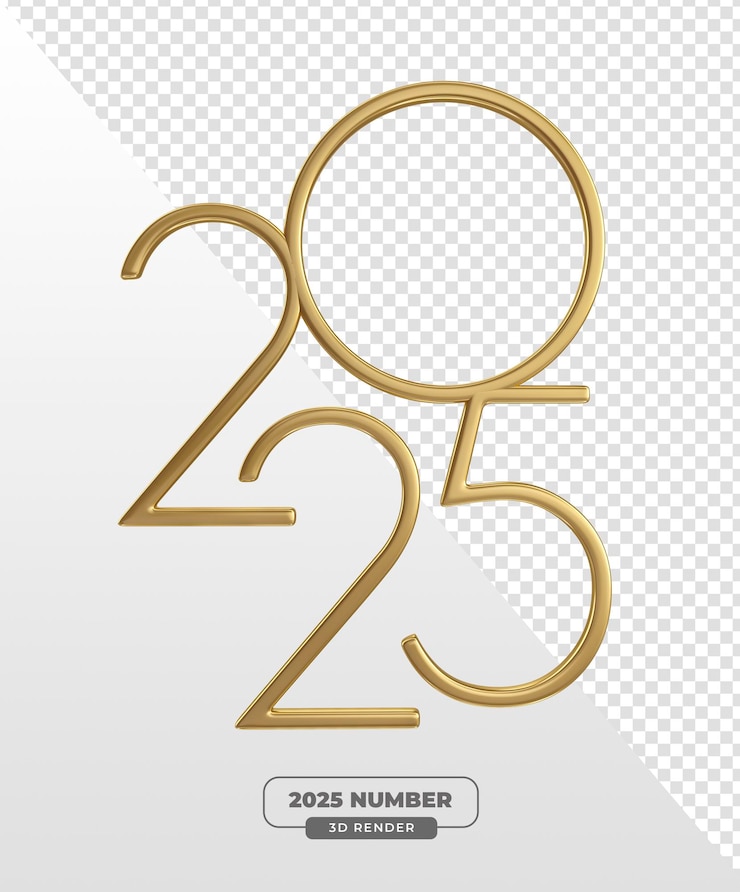 PSD gratuito numeri d'oro minimalisti del 2025 in 3d per eleganti disegni di capodanno con sfondo trasparente