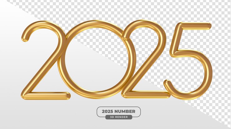 PSD gratuito numeri d'oro minimalisti del 2025 in 3d per eleganti disegni di capodanno con sfondo trasparente