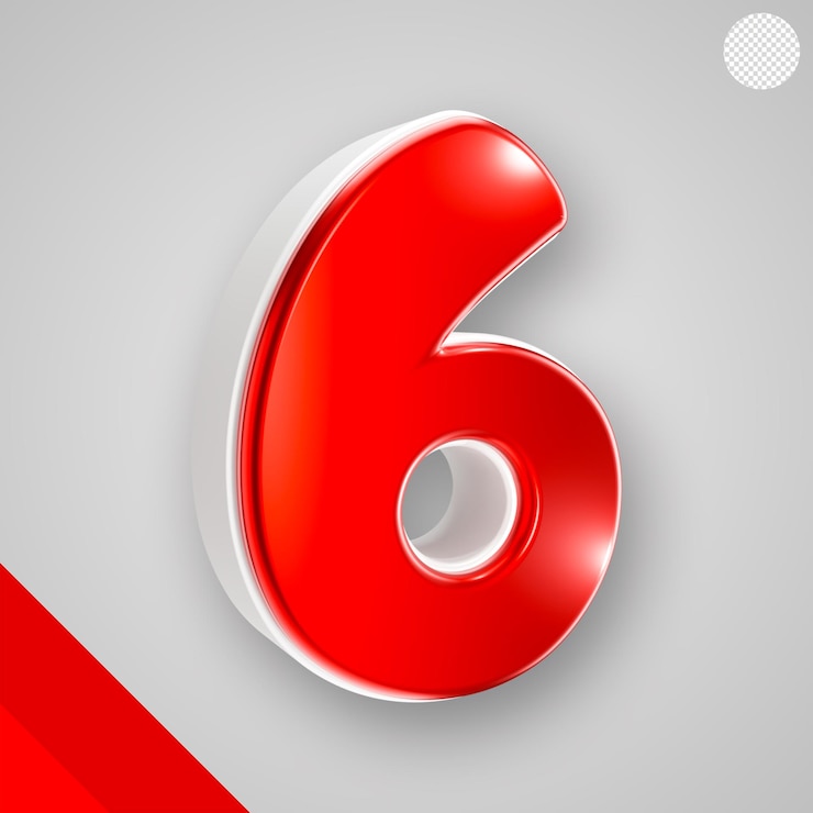 PSD gratuito numeri rossi lucidi con lettera bianca 3d 6