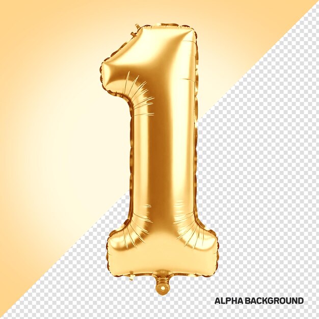Número 1 estilo de globo dorado 3D para composiciones