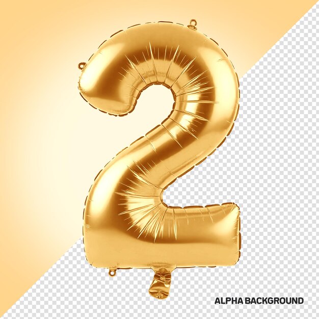 Número 2 estilo de globo dorado 3D para composiciones