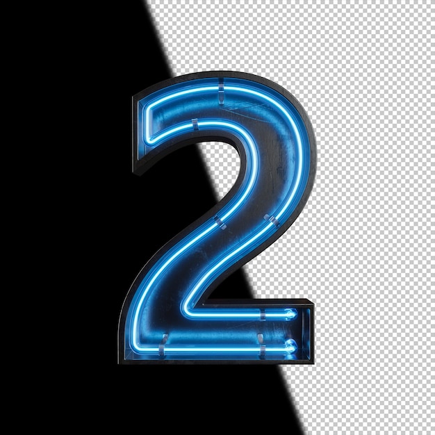 Número 2 hecho de luz de neón