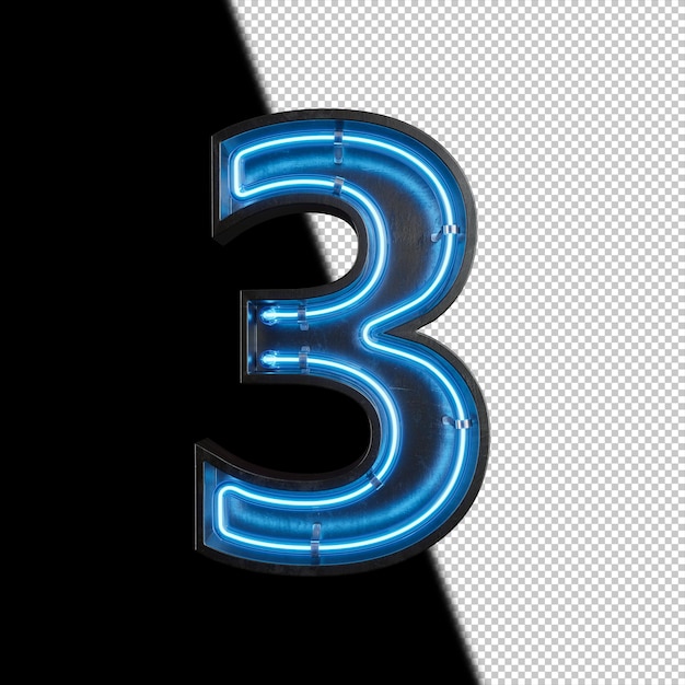 Numero 3 realizzato con luce al neon