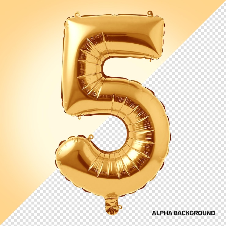 PSD gratuito numero 5 stile di palloncino 3d dorato per composizioni
