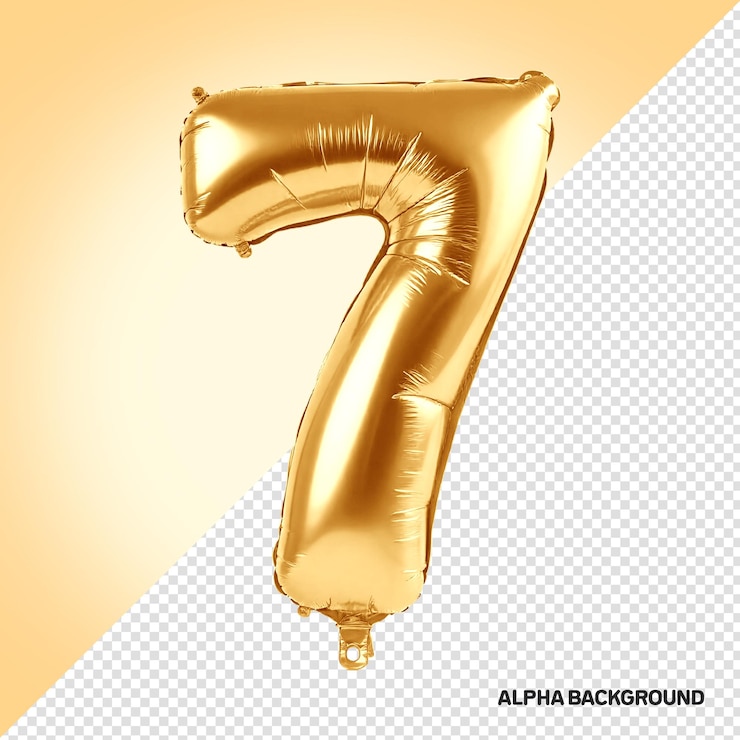 PSD gratuito numero 7 stile di palloncino 3d dorato per composizioni