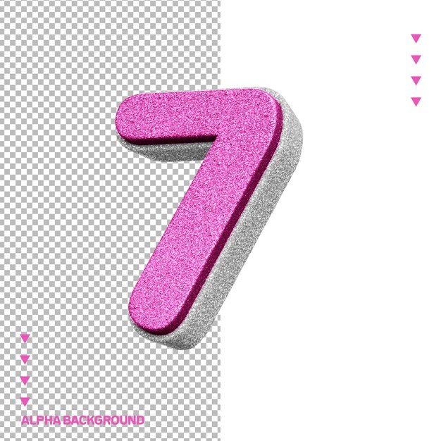 número de color rosa 7 con brillo rosado sobre un fondo rosado