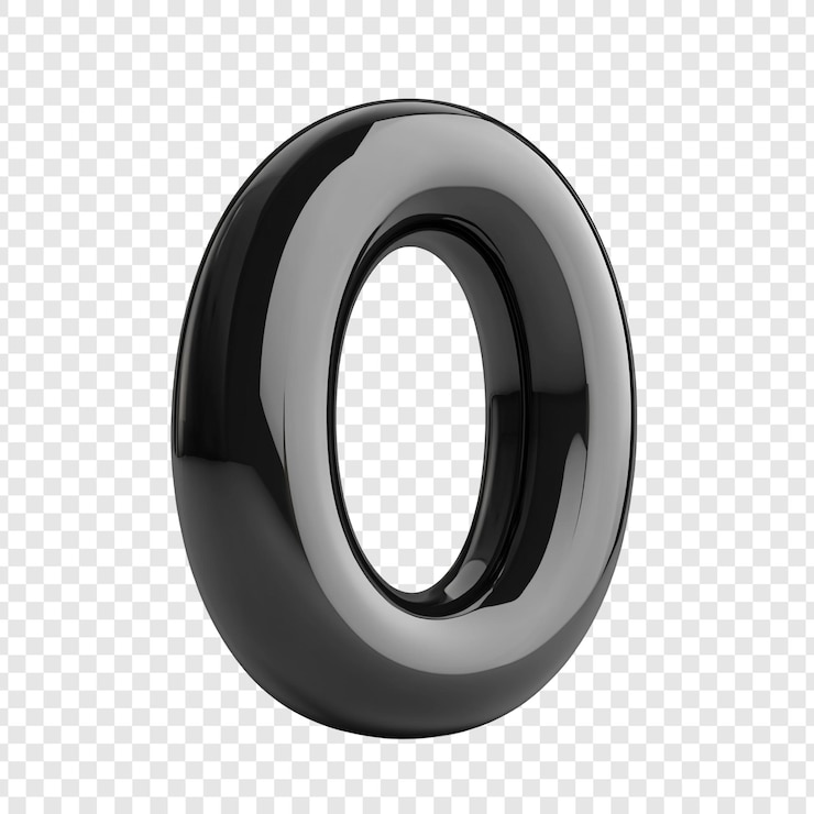 PSD gratuito numero zero nero lucido renderizzato in 3d isolato su sfondo trasparente