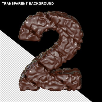 Nummer gemaakt van chocolade. 3d-nummer 2 Premium Psd