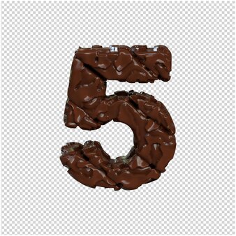 Nummer gemaakt van chocolade. 3d-nummer 5