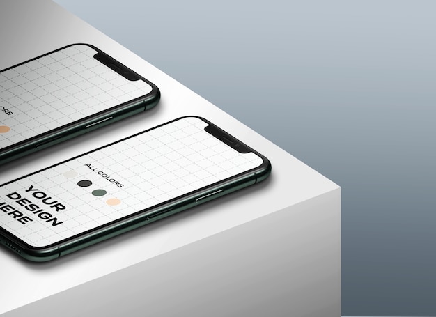 Nuovi smartphone Mockup rivolti verso l'alto sul tavolo