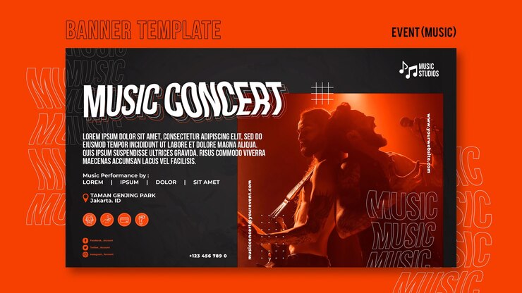 PSD gratuito nuovo modello di banner per concerti di musica normale