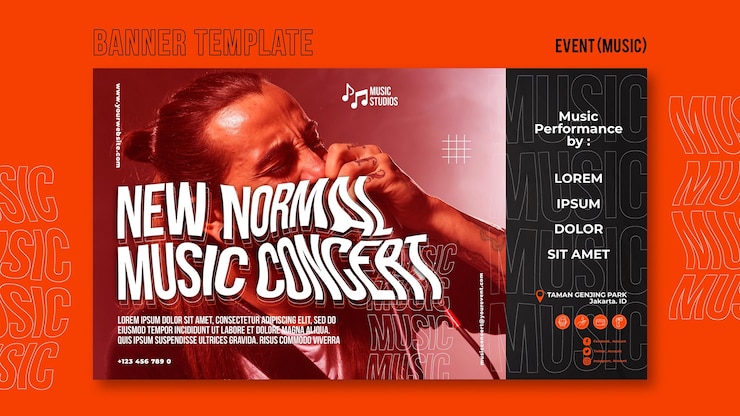 PSD gratuito nuovo modello di banner per concerti di musica normale