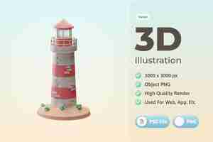 PSD gratuito objeto de viaje faro ilustración 3d