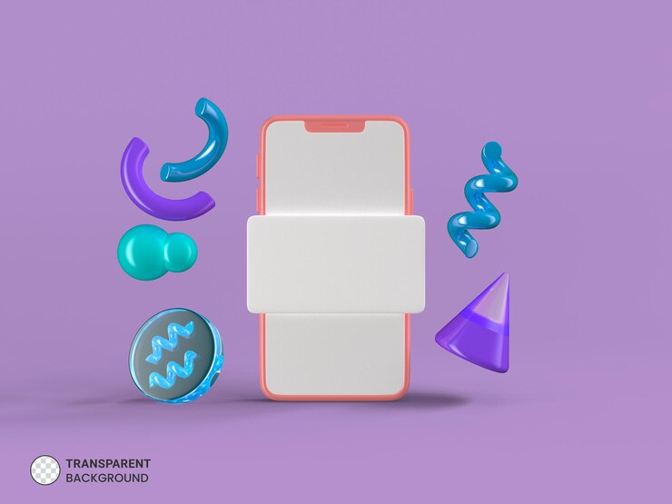 PSD gratuito objetos geométricos voladores e icono de teléfono inteligente