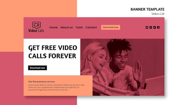 PSD gratuito obtén videollamadas gratis para siempre banner plantilla