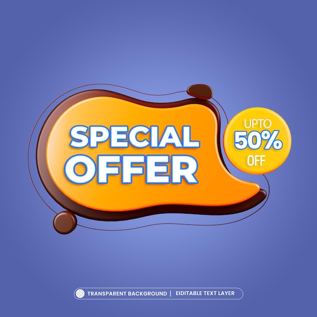 PSD gratuito oferta especial 50 de descuento en banner de venta 3d con efecto de texto editable