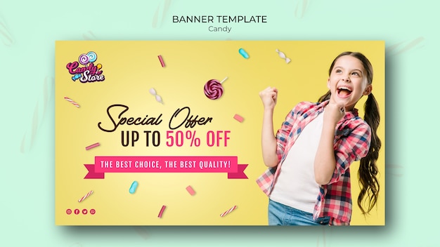 PSD gratuito oferta especial banner de tienda de dulces