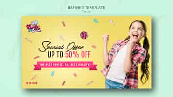 PSD gratuito oferta especial banner de tienda de dulces