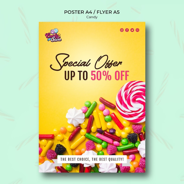 PSD gratuito oferta especial candy shop cartel amarillo