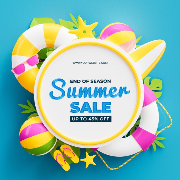 Oferta de verano hasta un 45 por ciento de descuento en la plantilla de publicación de redes sociales