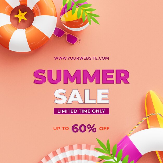 Oferta de verano hasta un 60 por ciento de descuento en la plantilla de publicación de redes sociales