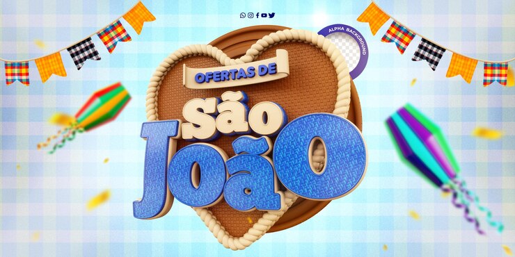 PSD gratuito ofertas de sellos 3d del festival de junio de sao joão en brasil selo 3d sao joão