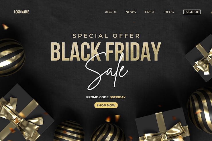 PSD gratuito offerta speciale del black friday con regali e palloncini 3d realistici