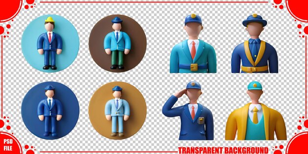Oficiales de dibujos animados coloridos en poses distintas