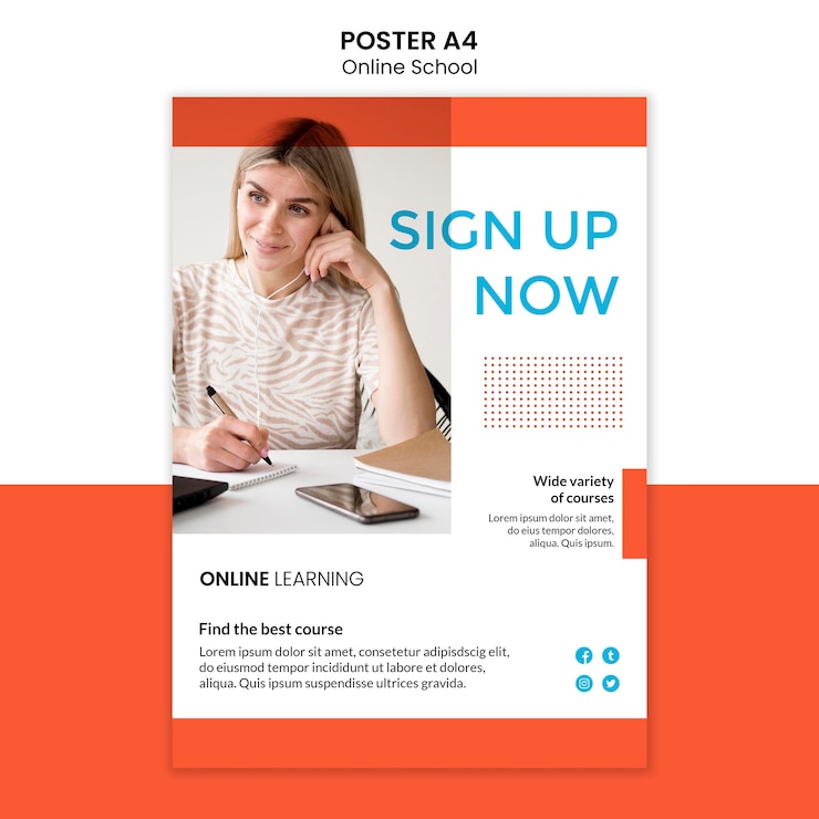Gratis PSD online school poster sjabloon stijl