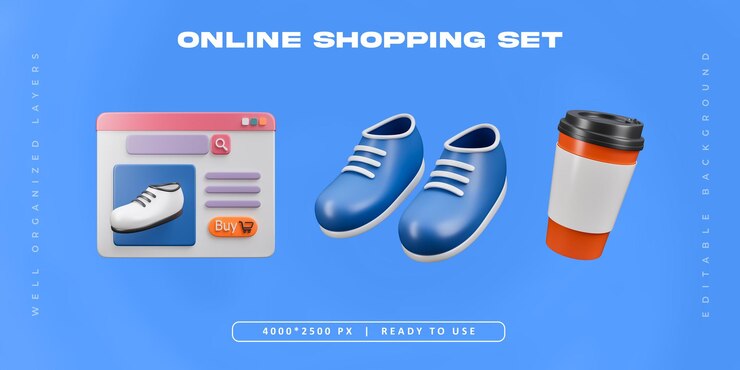 PSD Gratis online shopping object set isolated 3d render illustration