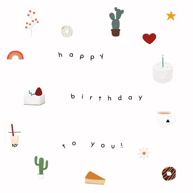 Online verjaardagswenssjabloon psd met schattige cake en cactusframe