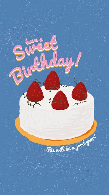 Gratis PSD online verjaardagswenssjabloon psd met schattige cake en wenstekst