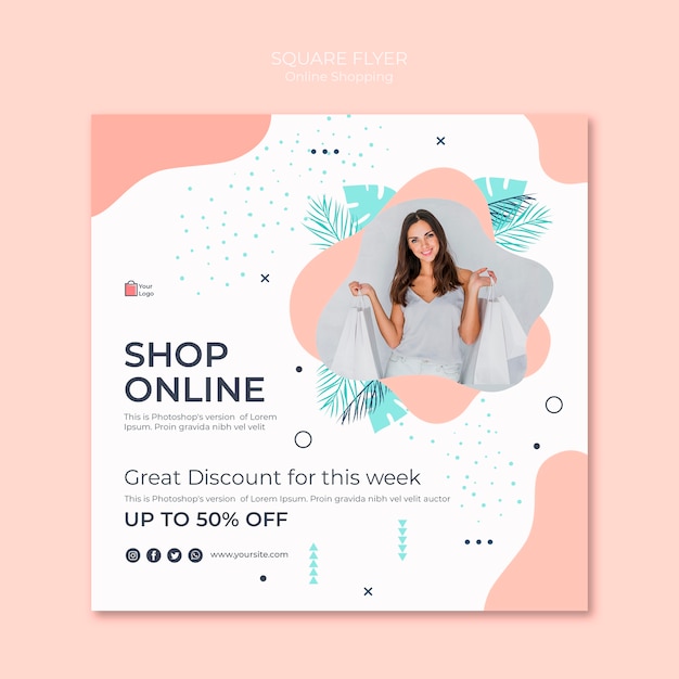 Online winkelen vierkante flyer-stijl