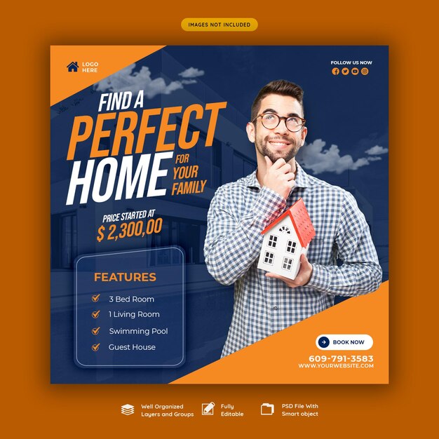 Onroerend goed huis eigendom instagram post of sociale media banner sjabloon