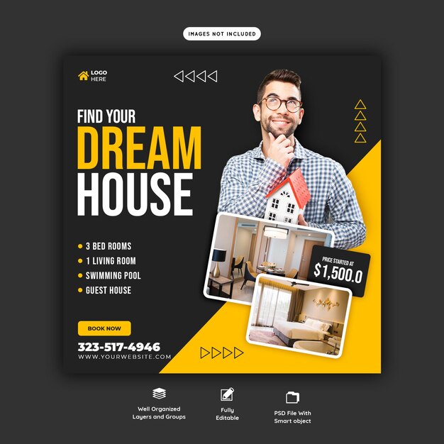 Onroerend goed huis onroerend goed Instagram-bericht of sjabloon voor spandoek voor sociale media