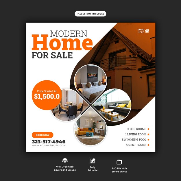 Onroerend goed huis onroerend goed Instagram-bericht of sjabloon voor spandoek voor sociale media