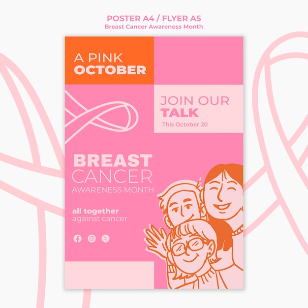 Gratis PSD ontwerp van een sjabloon voor de maand van bewustwording over borstkanker