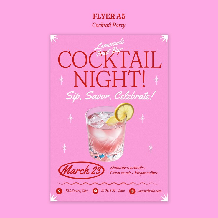 Gratis PSD ontwerp van een sjabloon voor een cocktailparty