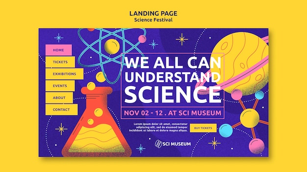 Gratis PSD ontwerp van een sjabloon voor een wetenschapsfestival