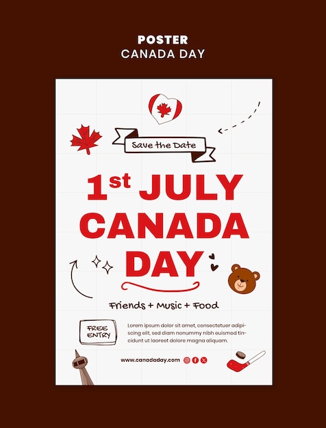 Gratis PSD ontwerp van het sjabloon voor canada day