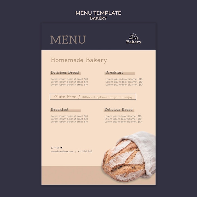 Gratis PSD ontwerpsjabloon voor bakkerijmenu