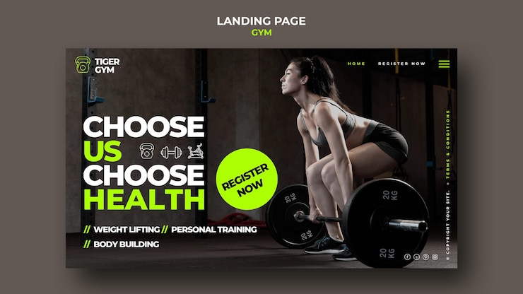 Gratis PSD ontwerpsjabloon voor de landingspagina van de sportschool