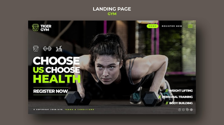 Gratis PSD ontwerpsjabloon voor de landingspagina van de sportschool
