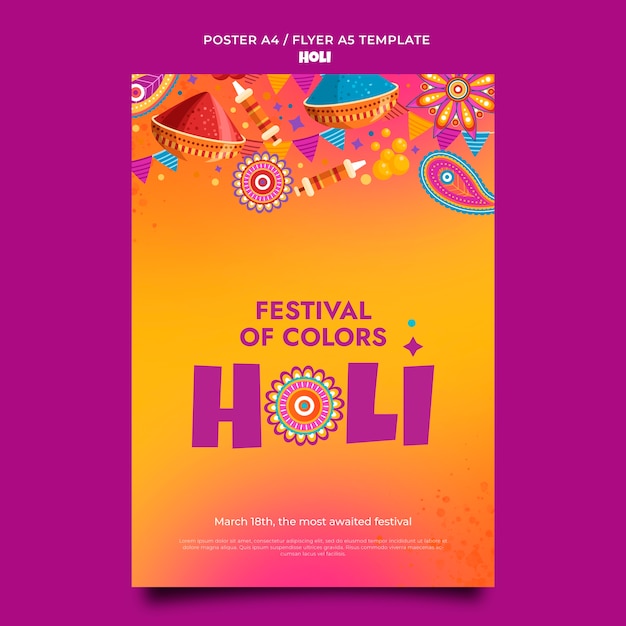 Gratis PSD ontwerpsjabloon voor holifestival met kleurovergang