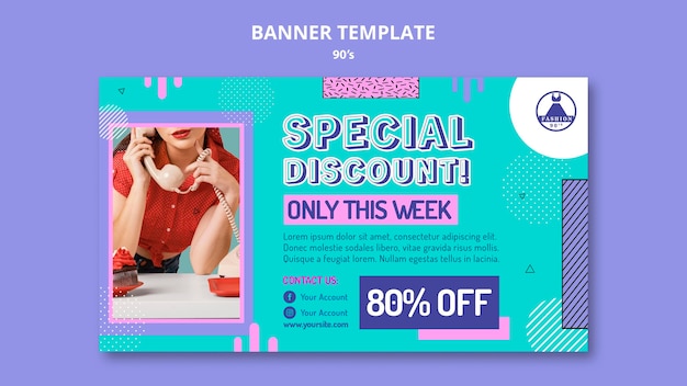 Gratis PSD ontwerpsjabloon voor retro-banners uit de jaren 90