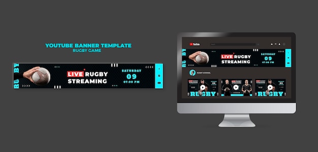 Ontwerpsjabloon voor rugbyspel youtube-banner