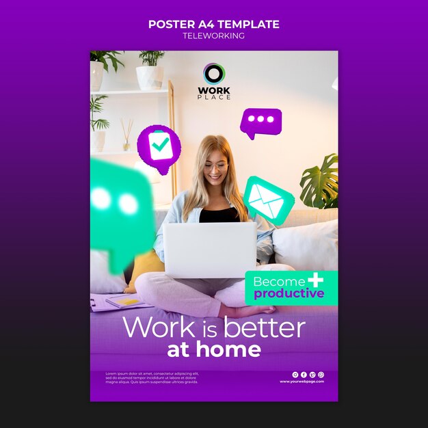 Ontwerpsjabloon voor telewerken poster