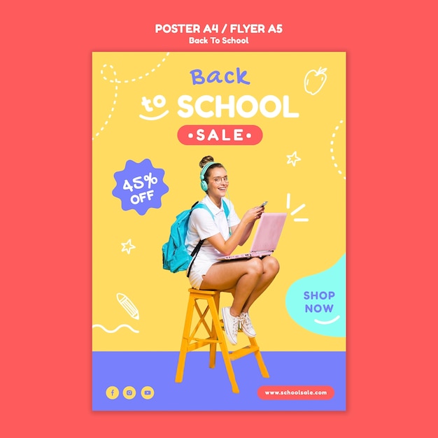 Gratis PSD ontwerpsjabloon voor terug naar school-poster